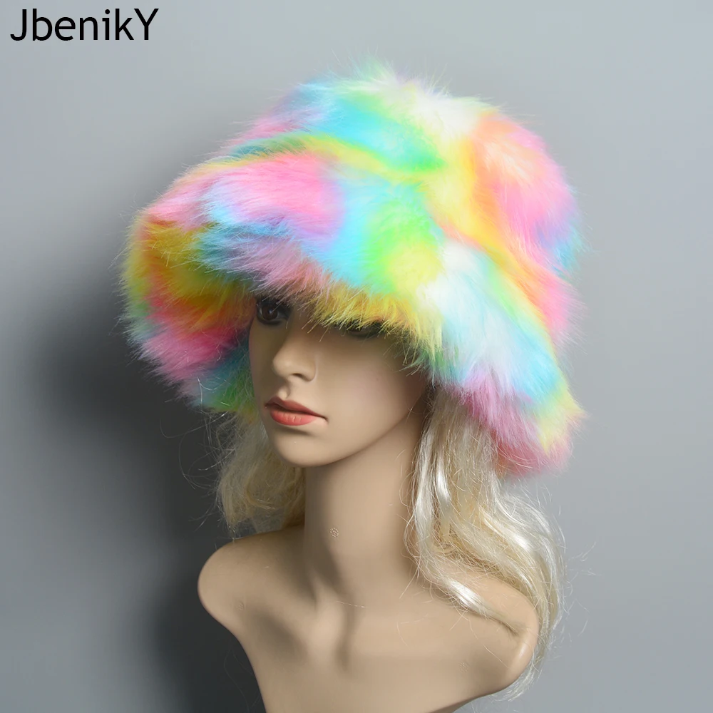 2024 New Style Fake Fox Fur Hats Super Soft Women Winter Hat Cotton Lining Warm Russian Fashion Ski Beanies Plush Solid Color