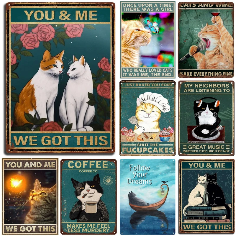 Paar Katzen Metall-Blechschild Hotel-Lobby-Dekoration Hintergrundbild Bar Club Poster Wohnzimmer Wanddekoration Tier-Plakette
