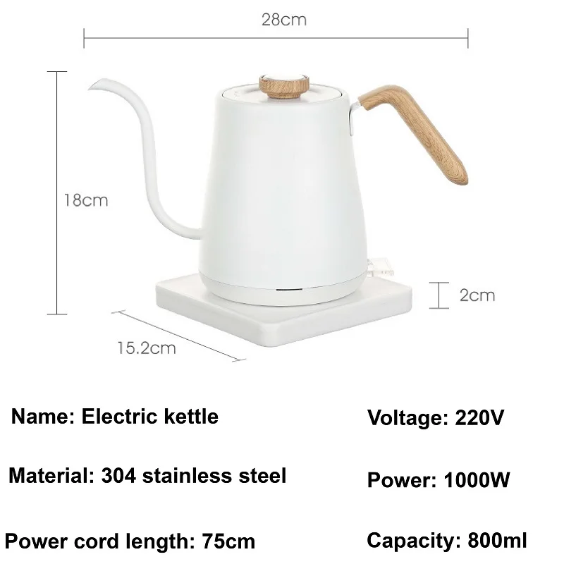 800ml Electric Kettle With Thermometer 304 Stainless Steel Hand Brewed Coffee Pot 1000W Home Kitchen Quick Kettle 110V/220V