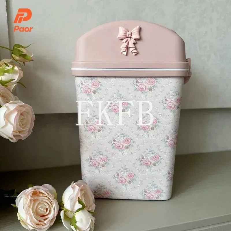 

Французское флористическое мусорное ведро для ванной комнаты, узкое, экономящее пространство, с большой вместимостью и откидной крышкой, решение для хранения в доме
