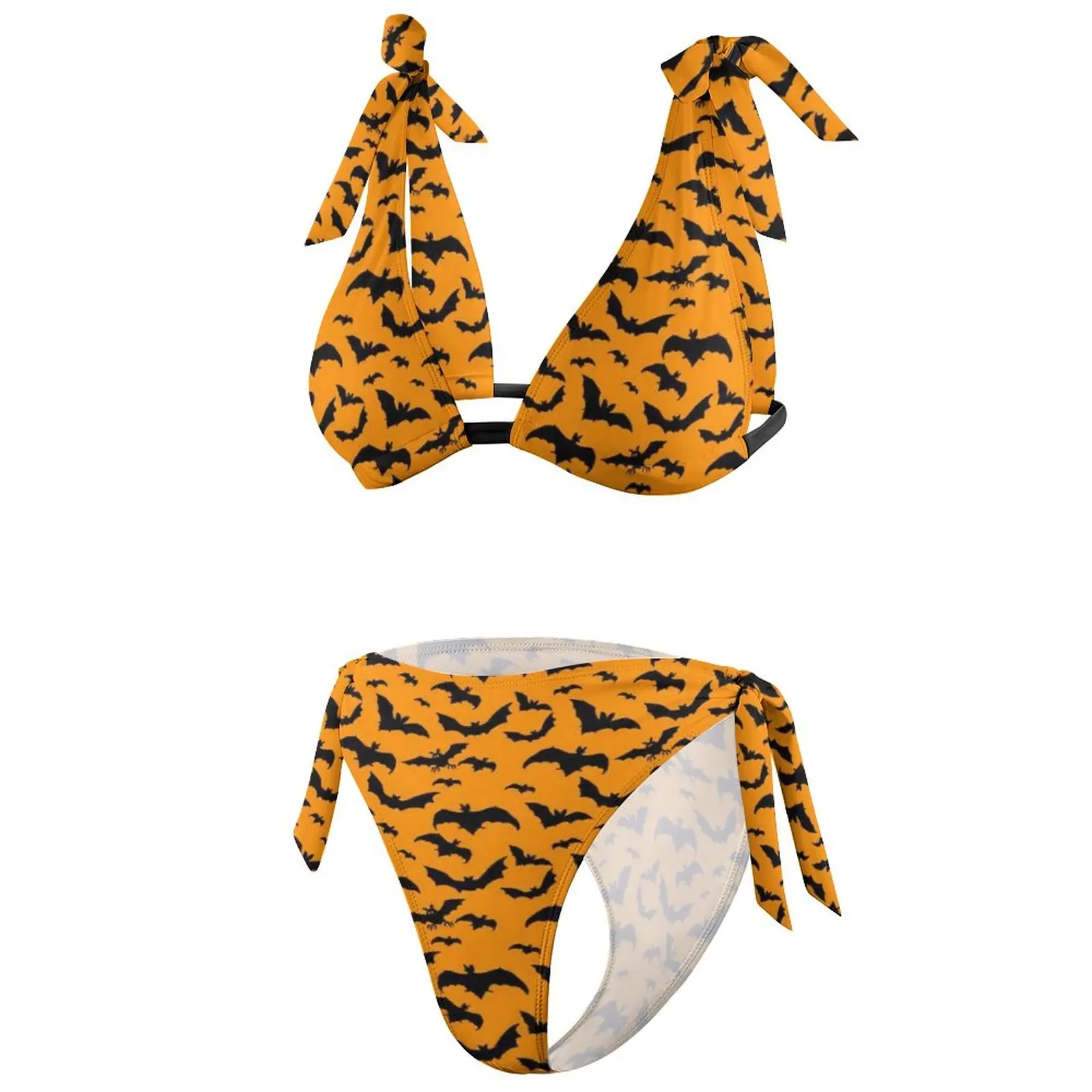 Bikini gótico oscuro para mujer, traje de baño con Push-Up, conjunto de Bikini con estampado de murciélagos de Halloween, traje de baño Sexy, ropa de playa para Fitness