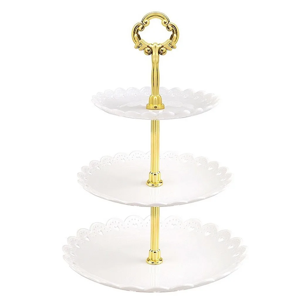 3 Layer Cake Stand Fruit Plate Tray Display Birthday Party Dessert Wedding Cake Stand Or Put Jewelry Dishwasher Safe ABS Plastic