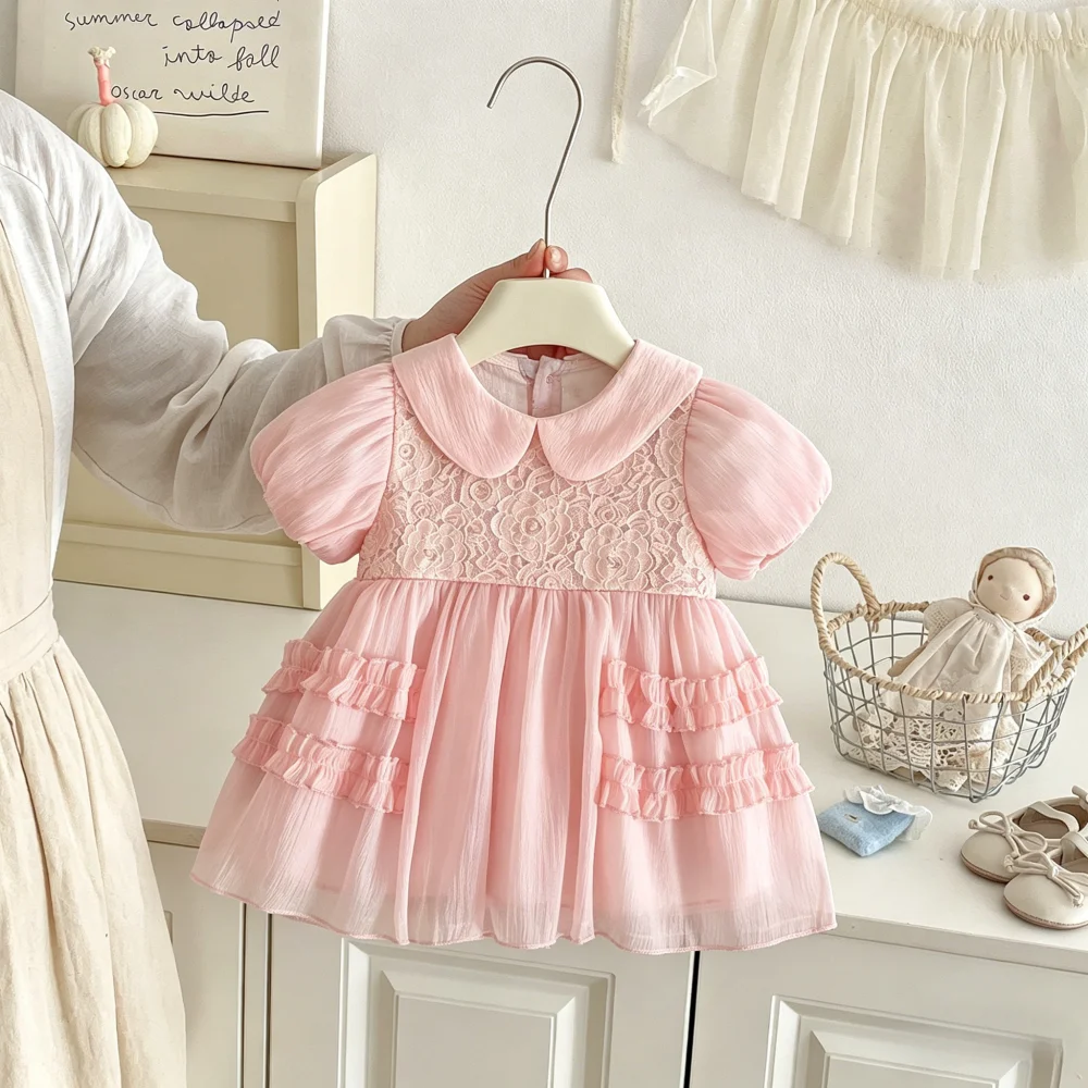 

Baby Dress Summer Mesh Flower Short Sleeved Baby Girl Dress Cute Beach Princess Children's Dress Baby Girl Clothing