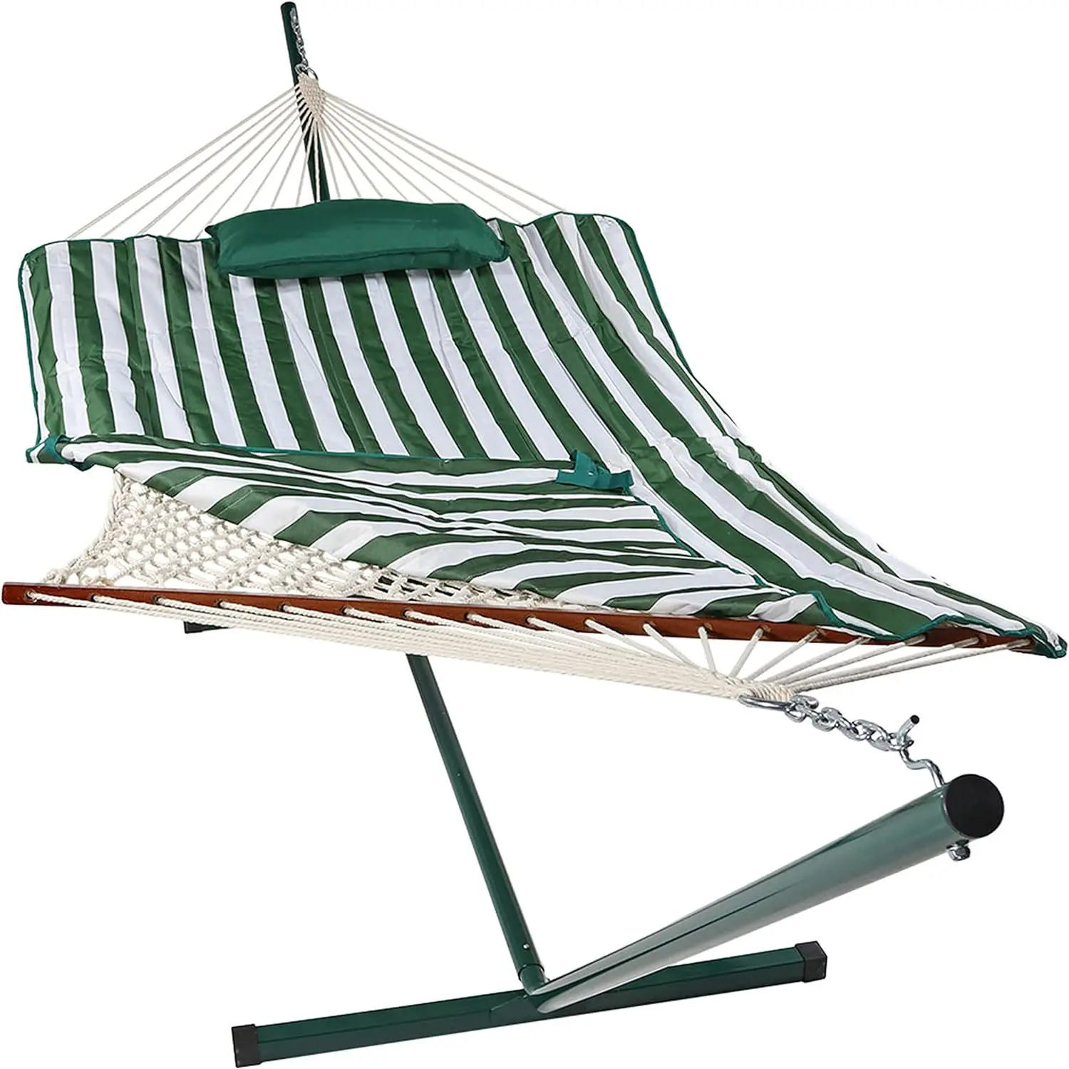 

Rope Hammock with Stand Combo - 275-Pound Capacity - Includes 12-Foot Hammock Stand, Spreader Bar, Pad, and Pillow