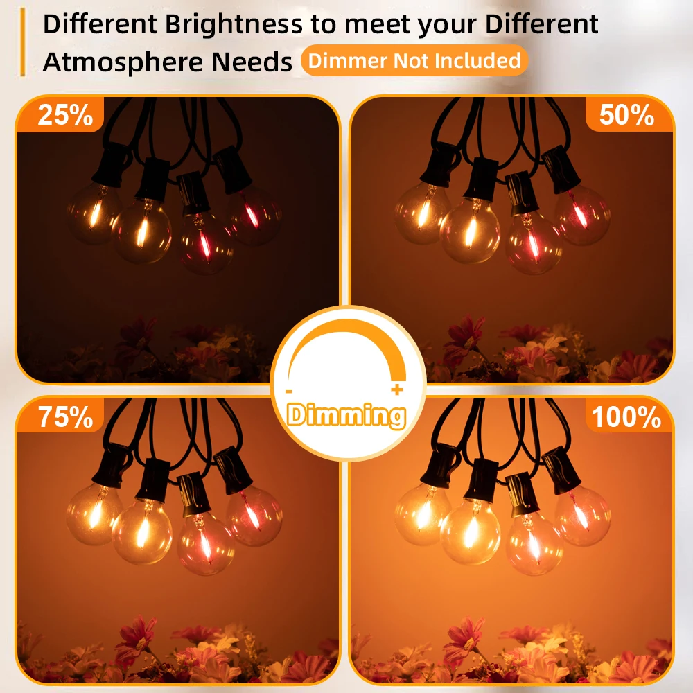 Globe Multicolor Garland Lights G40 2200K Colorful Hanging LED Bulbs Outdoor String Light for Backyard Porch Patio Balcony Party