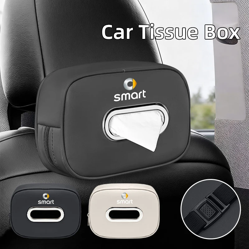 Caja de pañuelos para coche, caja de almacenamiento de servilletas de cuero PU, caja de pañuelos para reposabrazos, accesorios para coche para Smart Fortwo 451 450 453 Forfour EQ Cabrio C