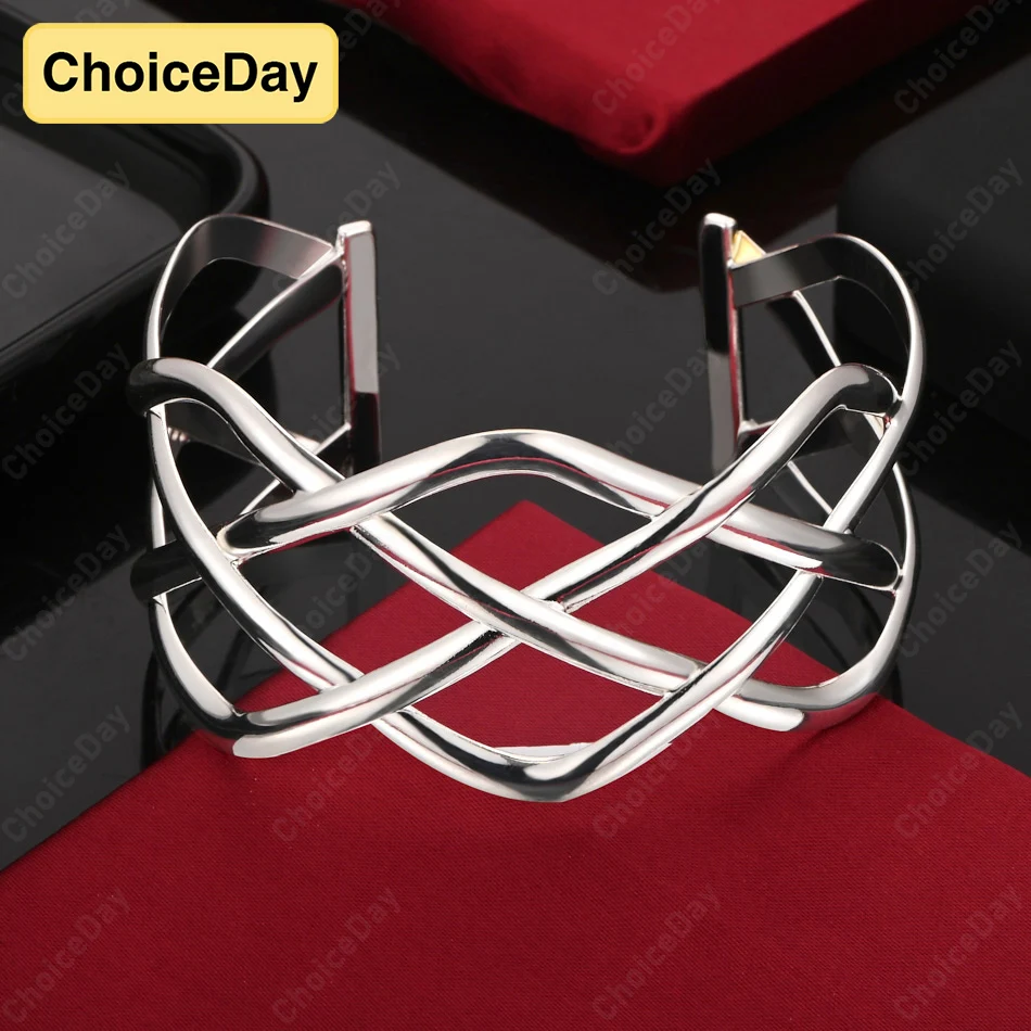 

ChoiceDay 925 Sterling Silver Exquisite Ripple Hollow Bracelet Men's and Women's Fashion Jewelry Gift Accessories Party