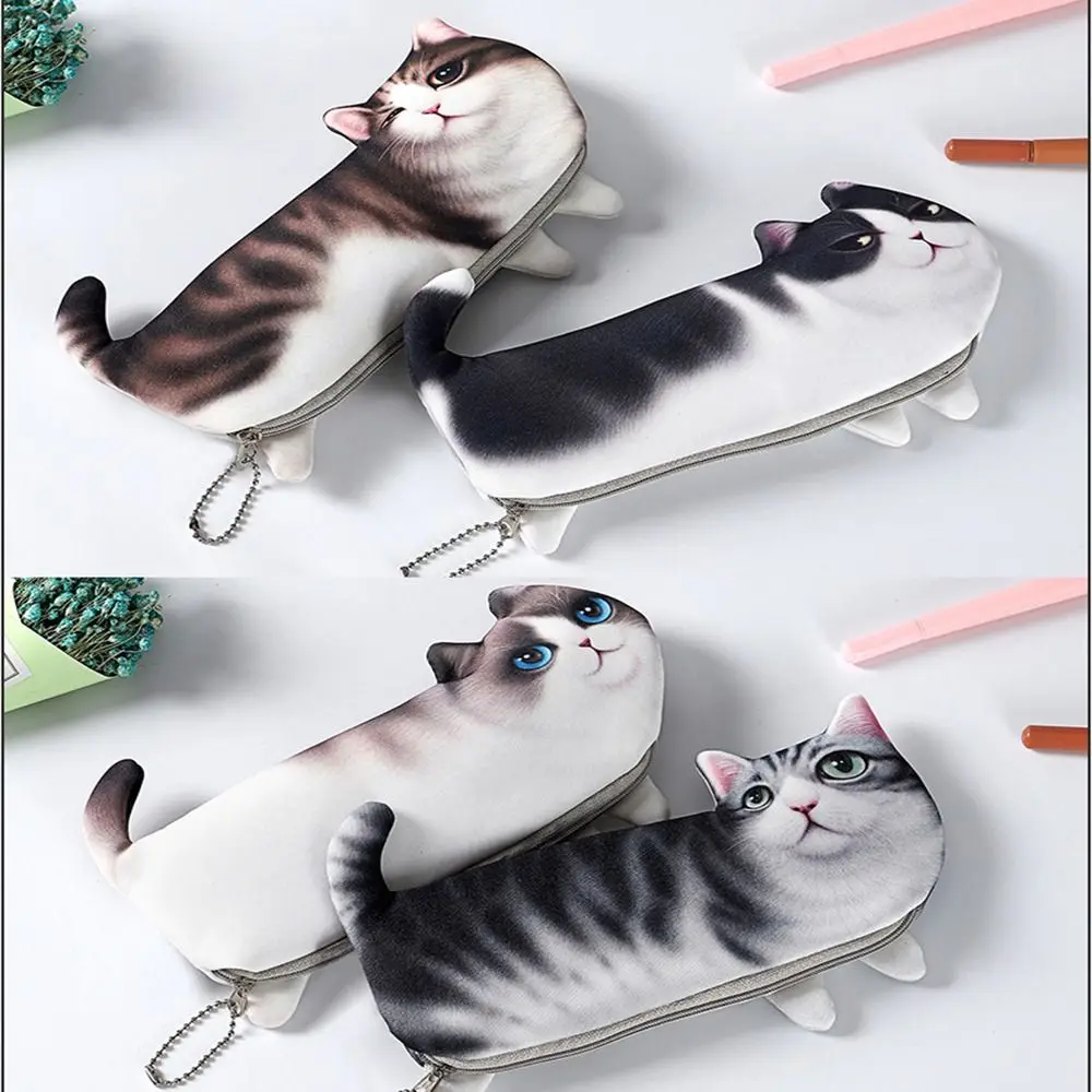 Creative Learning Office Supplies 3D Simulation Cat Pen Storage Pen Bag Stationery Bag Pencil Case