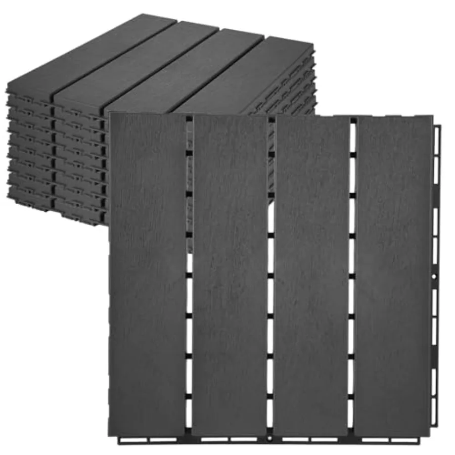 

9 PCS Plastic Interlocking Deck Tiles, 11.6" x 11.6" Patio Flooring Outdoor Waterproof All Weather Use, Decking Tiles for Backy