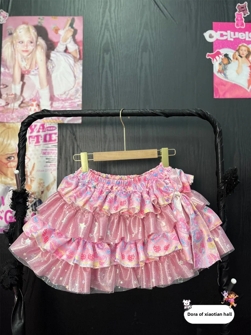 

Original Handmade Cute Print f Skirt Knot Puffy Cake Skirt Y2K Spicy Girl Dopane Princ Sle Leisure Skirt