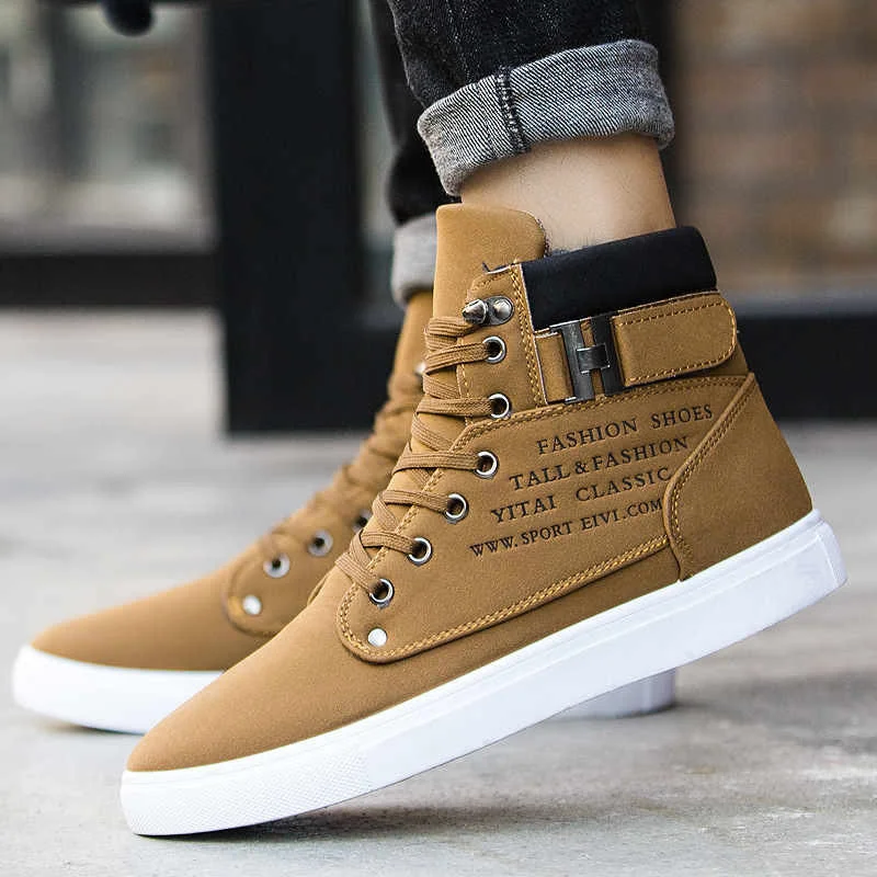 Men\'s Casual Flats Sneakers Winter High-Top Canvas Shoe for Men Fashion Lace Up Men\'s Vulcanized Shoes Suede Student Shoes 2023