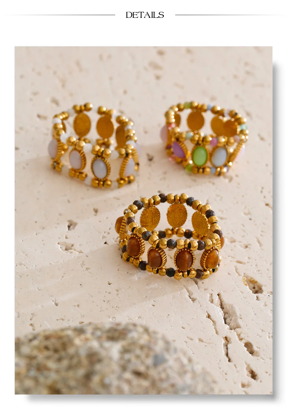 Yhpup 2026 Exklusiver Edelstahl-Perlenkettenring mit Elastizität, handgefertigt für Damen, beliebter Fingerschmuck und Accessoires – Detail 5
