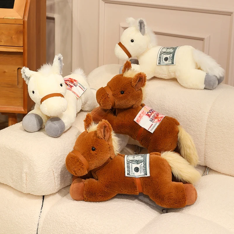 

1 шт., 40 см, кавайная плюшевая игрушка, милая лошадь с долларами, игрушка Peluche, мягкая подушка в виде животного, подарок для девочек и детей