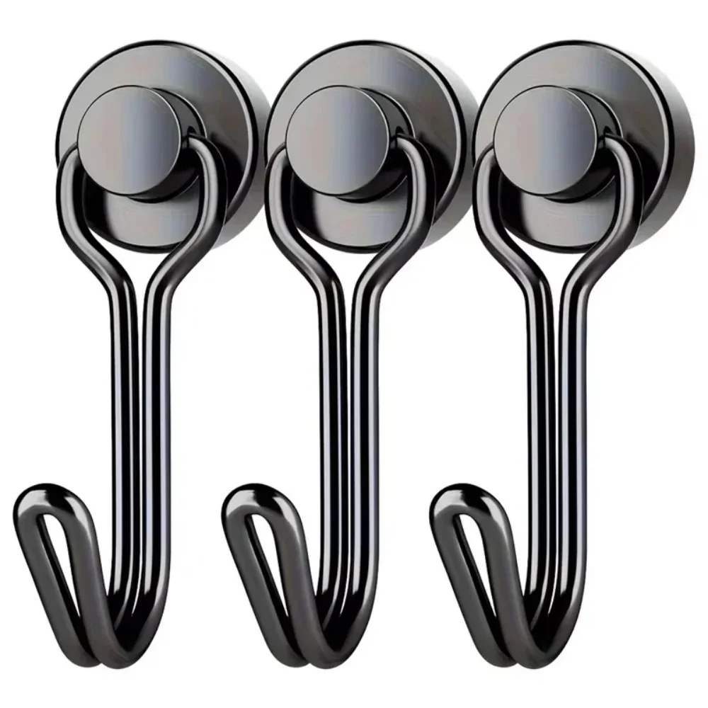 3/6/12pcs black Magnetic Hooks Heavy Duty Neodymium Rare Earth Magnetic Hangers, Extra Strong Magnets with Hook for Hanging