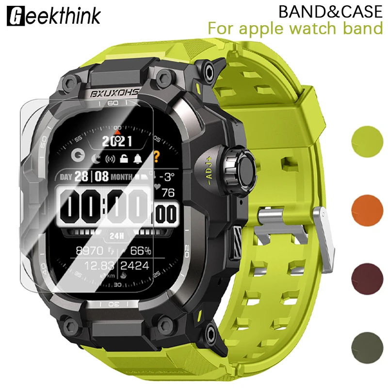 

strap+ Metal Case for Apple Watch Ultra 3 2 Bands 49mm 46mm 45mm 44mm Tactical Bracelet Cover correa iwatch 11 10 9 8 7 6 5 SE 3