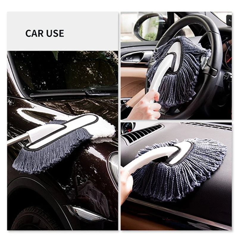 New Car Wash Mop Soft Brush Long Handle Retractable Dust Duster Microfiber Dust Brush Car Detailing Wax Tow For Auto Cleaning