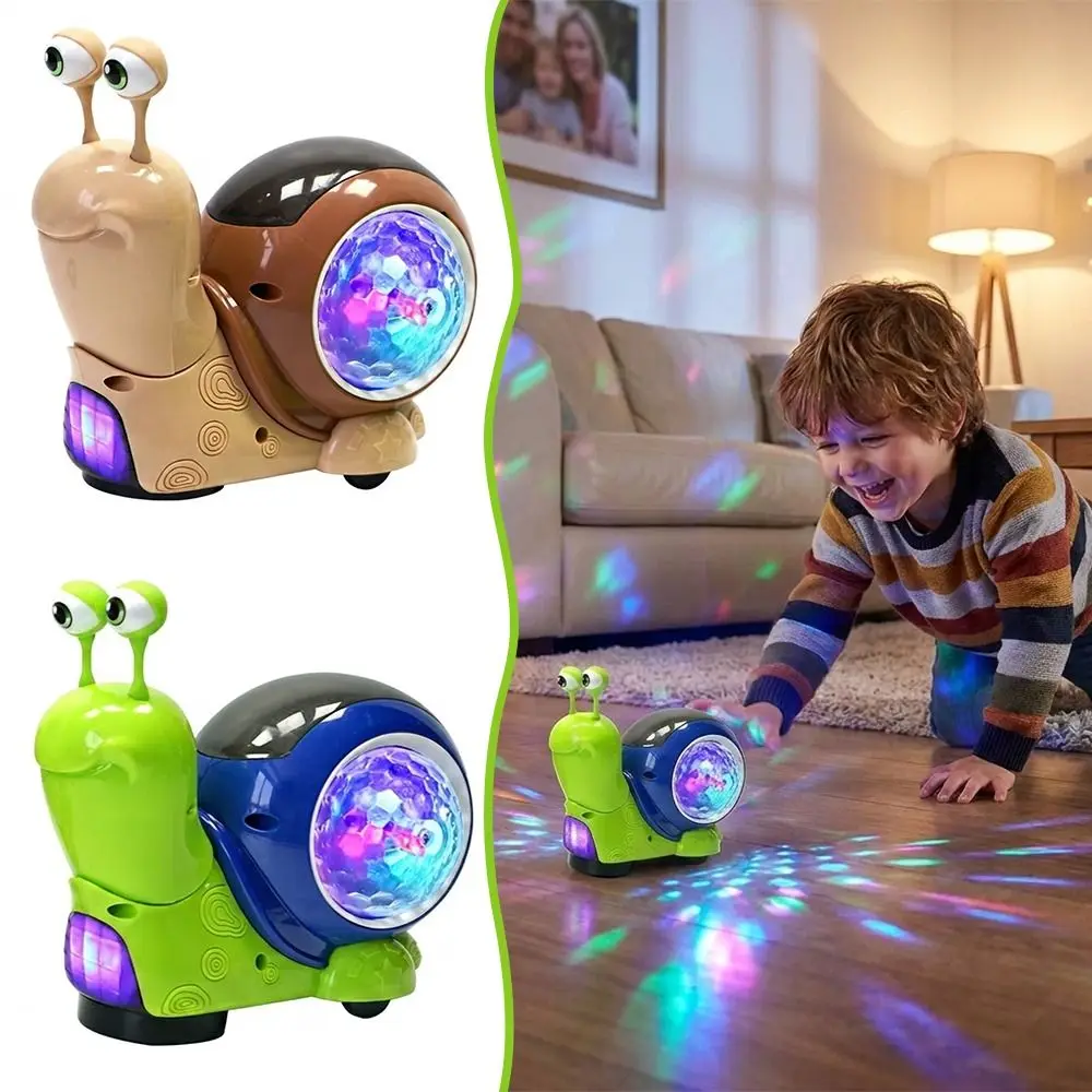 

Funny Tummy Time Luminous Snail Toy Green Brown Luminous Electric Snail Toy with Light-up Electric Crawling Snail Toys for Kids