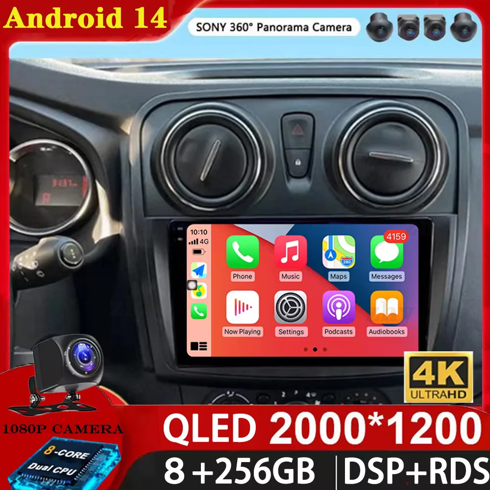 

Android 14 для Renault Sandero Logan 2 2012-2019 2K QLED Android автомобильное радио мультимедийный видеоплеер GPS CarPlay Авто BT 4G стерео