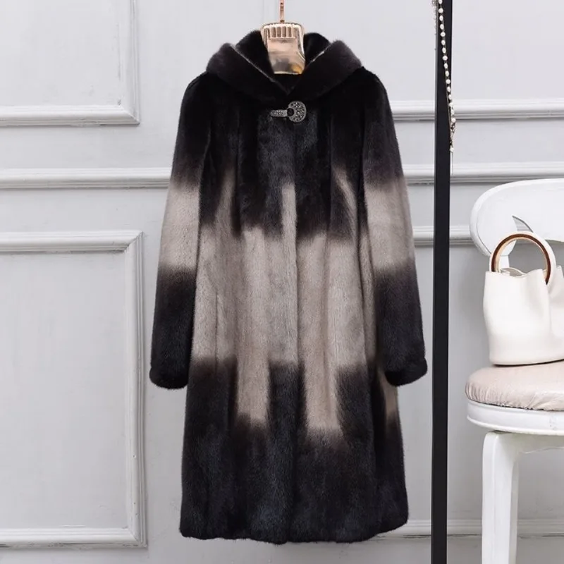 Mid Length Imitation Mid-length Hooded Overcoats for Women, Loose Warm Outwear, New Fashion, Middle-Aged Woman, Winter