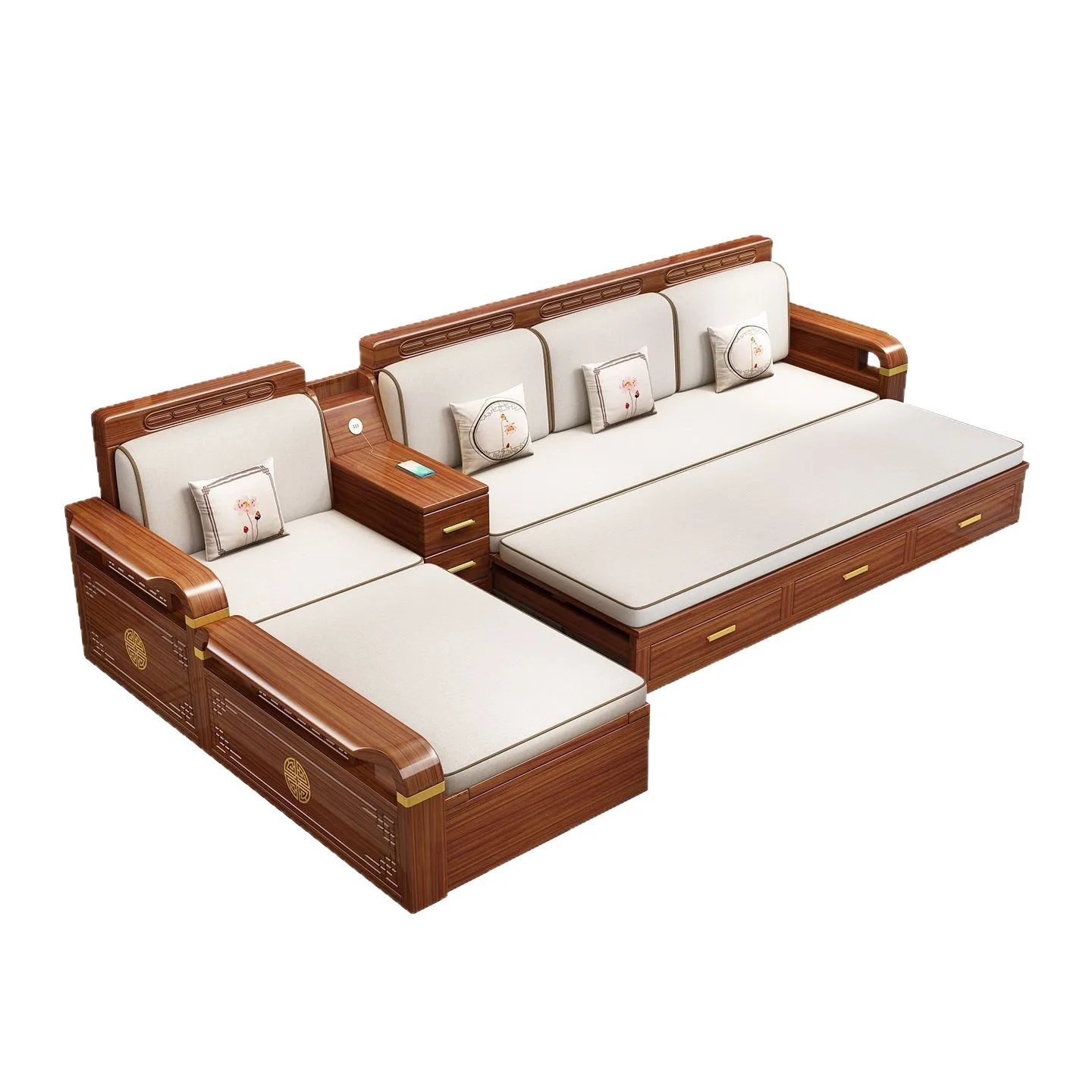 Living room winter and summer dual-purpose sitting and sleeping integrated drawer solid wood sofa bed