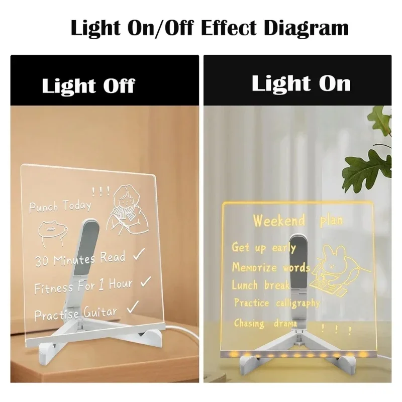 LED Acrylic Memo Board with Stand and Marker, LED Whiteboard Memo Desk Light Light up Message Board for Office Home