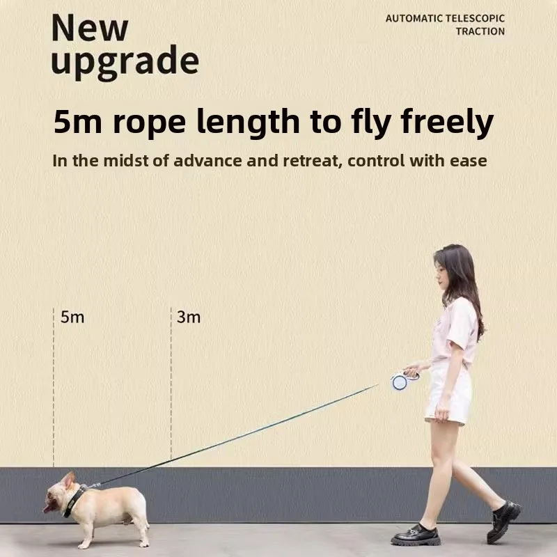 Retractable Dog Leash with Bungee Shock Absorber Anti-Pull Extendable Lead for Small/Medium Dogs & Cats with One-Hand Brake Lock