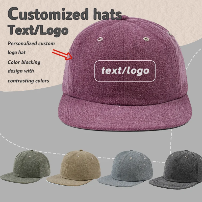 

Индивидуальный логотип «сделай сам», стираная хлопковая шляпа с плоским краем, весенне-осенняя мужская и женская уличная солнцезащитная кепка, регулируемая бейсболка