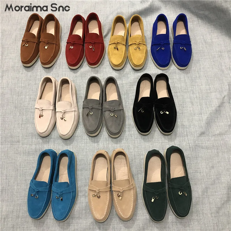 

New Style Casual Soft Sole Loafers Round Toe Flat Shoes Cowhide Comfortable Men's and Women's Simple Design Large Size Shoes