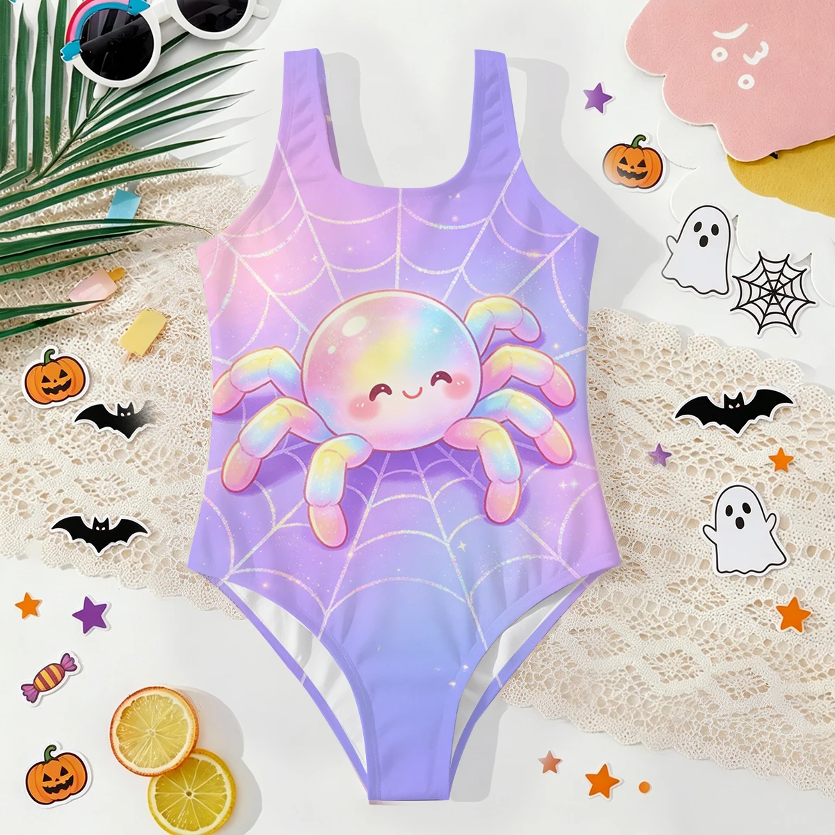 Girls' Summer Halloween Atmospheric Spider Fashion Tight One-piece Swimsuit