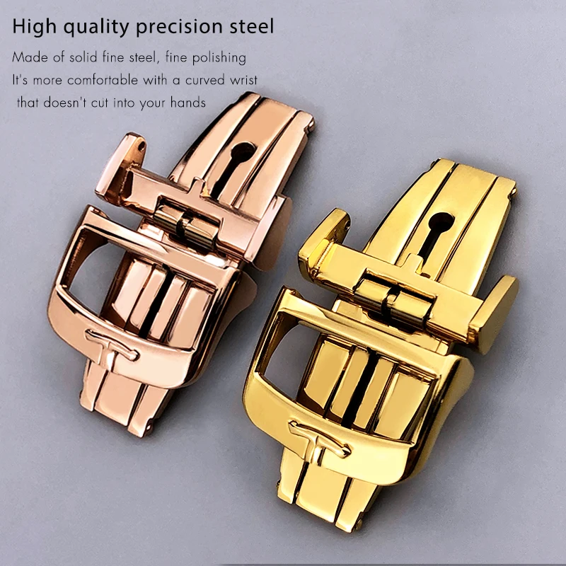 18mm Stainless Steel Folding Watch Buckle for Longines Jaeger-LeCoultre Leather Watch Strap Silver Rose Gold Butterfly Clasp