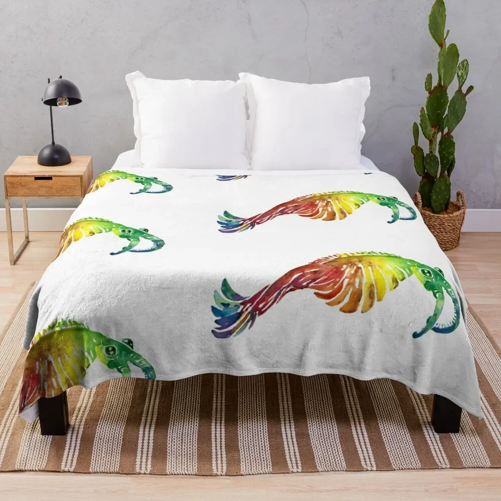 Watercolor Fossil Anomalocaris in Rainbow Throw Blanket Polar Thermal Flannel Blankets