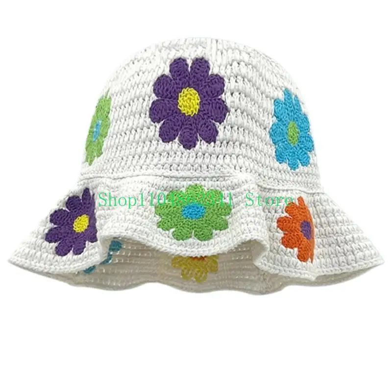

652F Handwoven Colorful Hat Crocheted Fisherman Hat Warm Headgear Music Festival