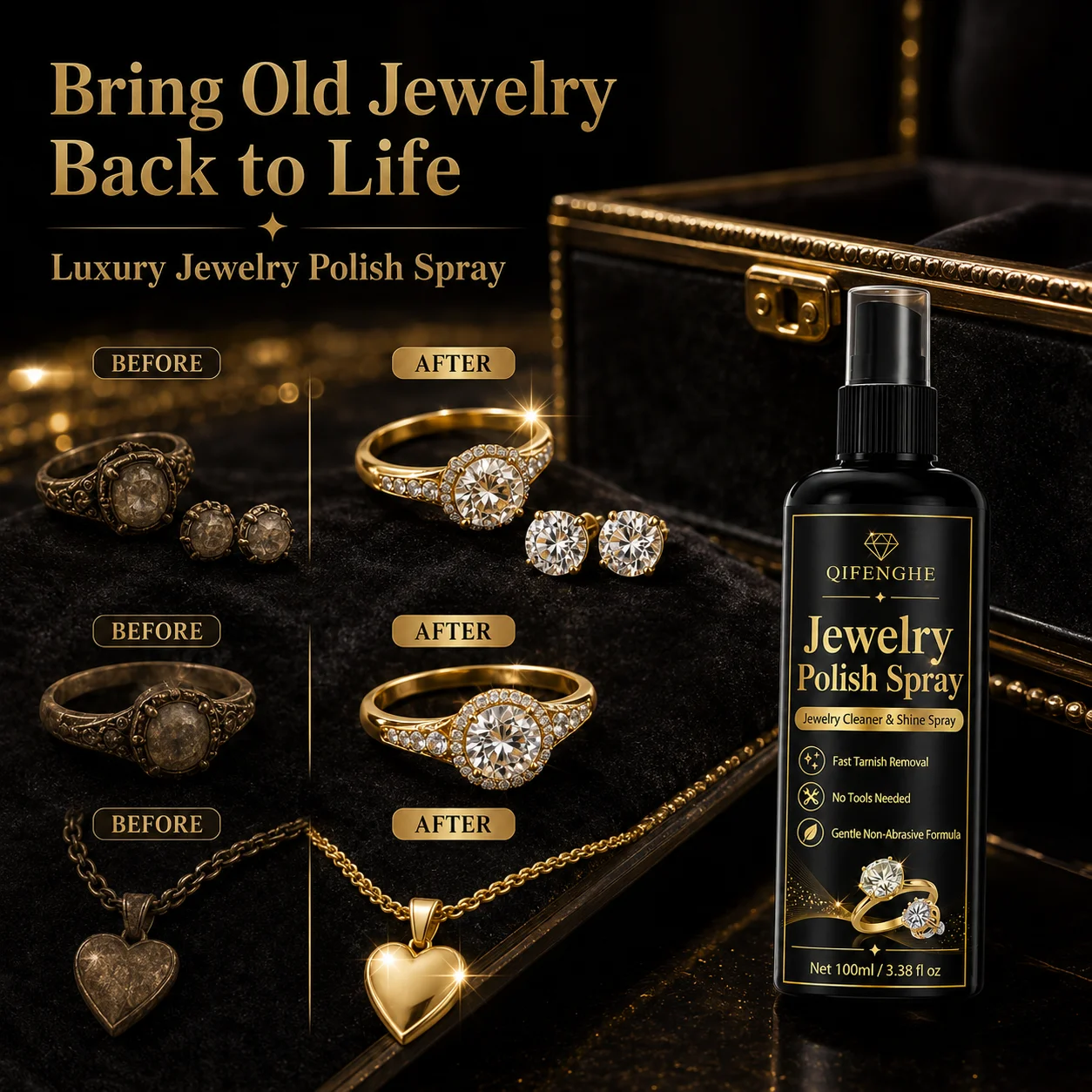 100ml Jewelry Polish Cleaner Spray Instant Shine Removes Tarnish Stains For Silver Gold Diamond Rings Bracelets Necklaces