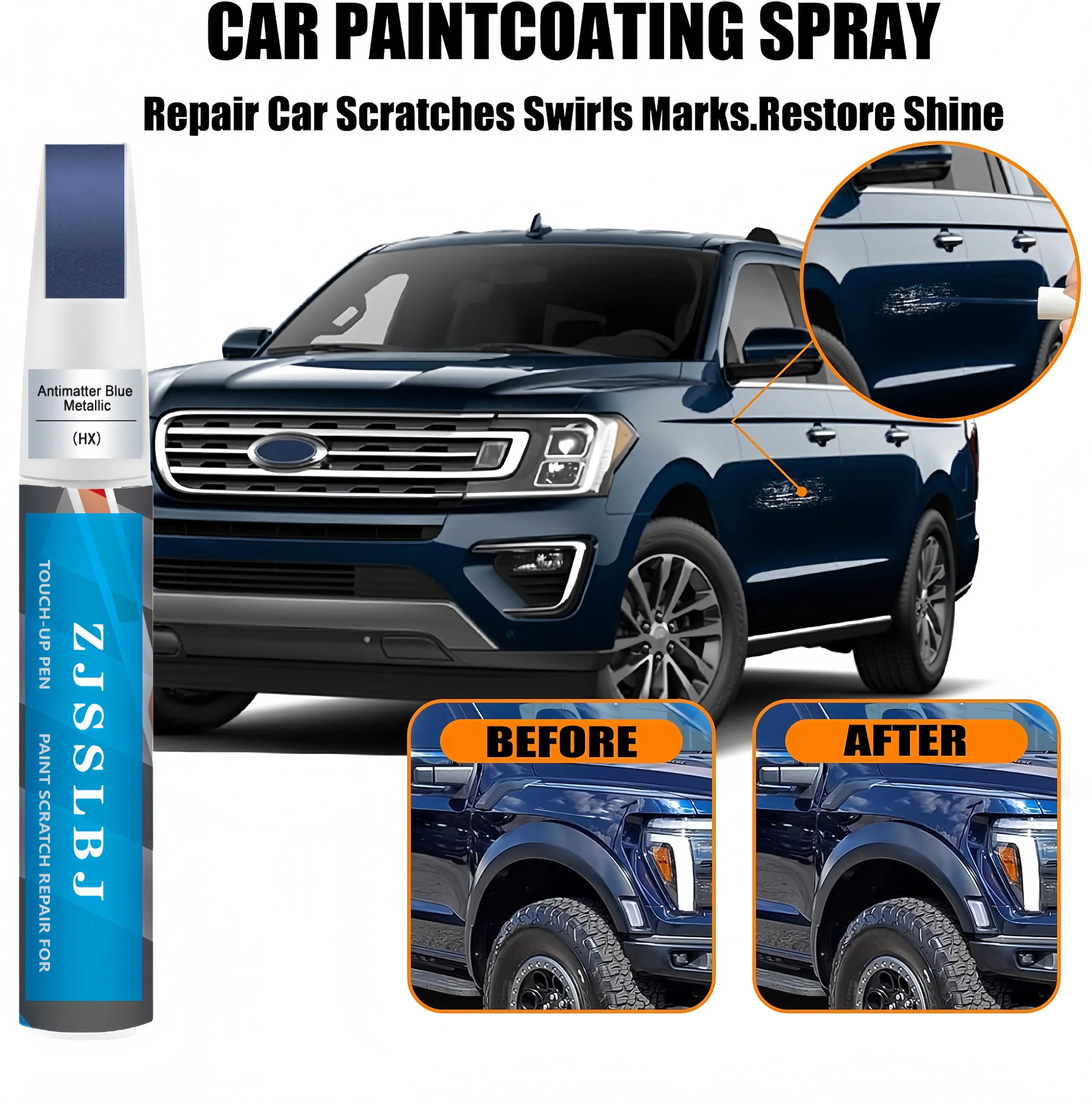 Car Touch Up Paint(Antimatter Blue Metallic(HX)) for Ford, Car Paint Scratch Repair Kit, Quick & Easy Solution to Repair, 2 in 1
