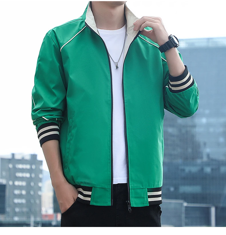 

Весенняя Мужская куртка, новинка 2024, модная трендовая цветная уличная спортивная куртка с блокировкой, Мужская универсальная бейсбольная форма с воротником-стойкой