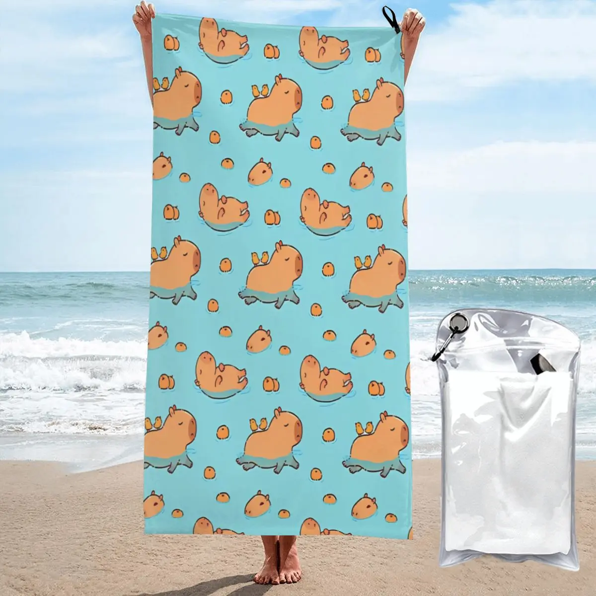 Men Women Swim Trunks Quick Dry Beach Shorts Board Shorts Swimwear Bathing Suits Capybara Pattern Swimming With Oranges