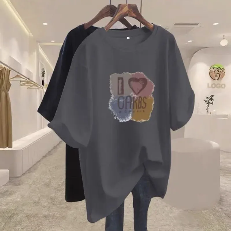 Summer European Style Pure Cotton Oversized Tshirt 45-105Kg Women Fashion O-neck Short Sleeve Basic Top Tee Office Lady Pullover image 3