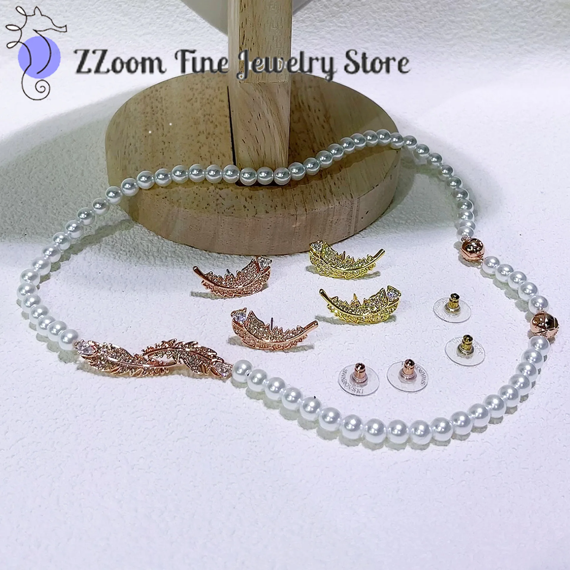 

Original New Feather Pearl Necklace 2024 Luxury Fine Jewelry Women Fashion Fine Zircon Crystal Bracelet Gift Free Shipping