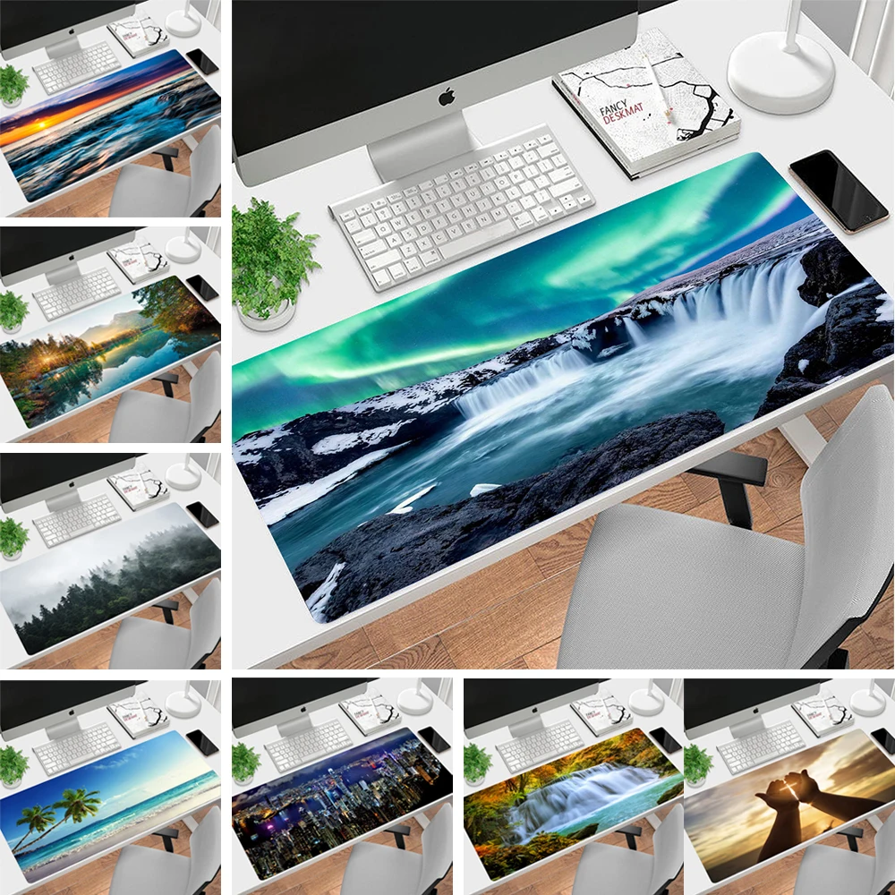 Natural Landscape Mousepad Gaming Accessories Large Mouse Pad  Lake Blue Sky Beach Desk Mat Xxl Table Pad Laptop Keyboard Pad