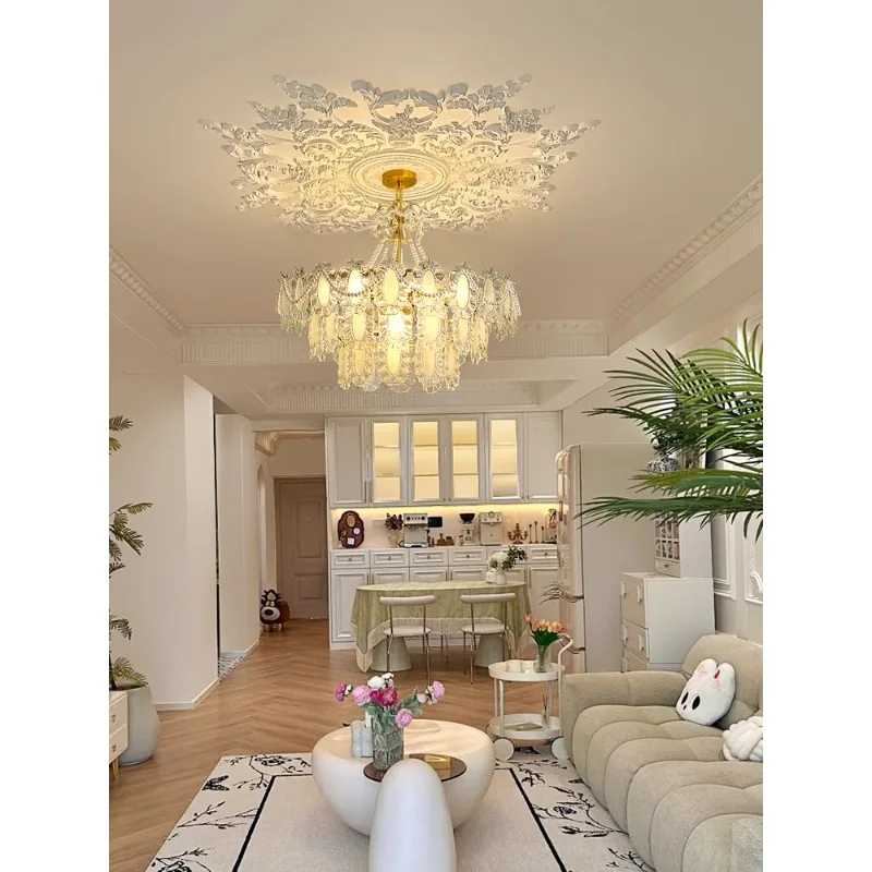 

Retro Pearl Crystal Chandelier Living Room Light French Cream Style Bedroom Room Light Luxury Atmosphere Dining Room Light Inter