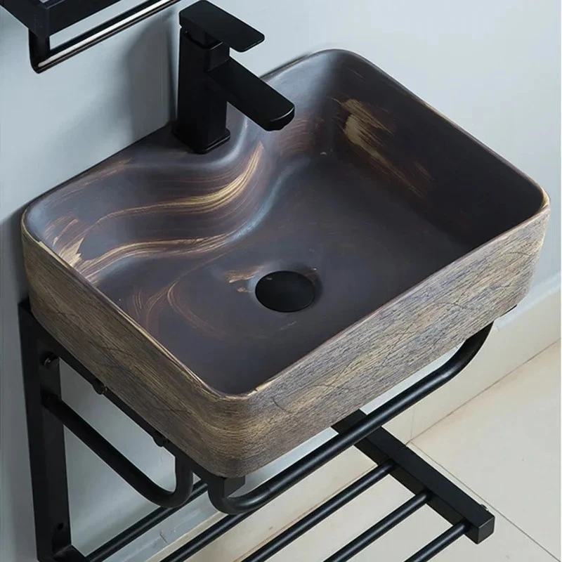 Wall-mounted Bathroom Sinks Modern Bathroom fixtures Ceramic Bracket Hanging counter Basin Simple Rectangular Wash Basin N