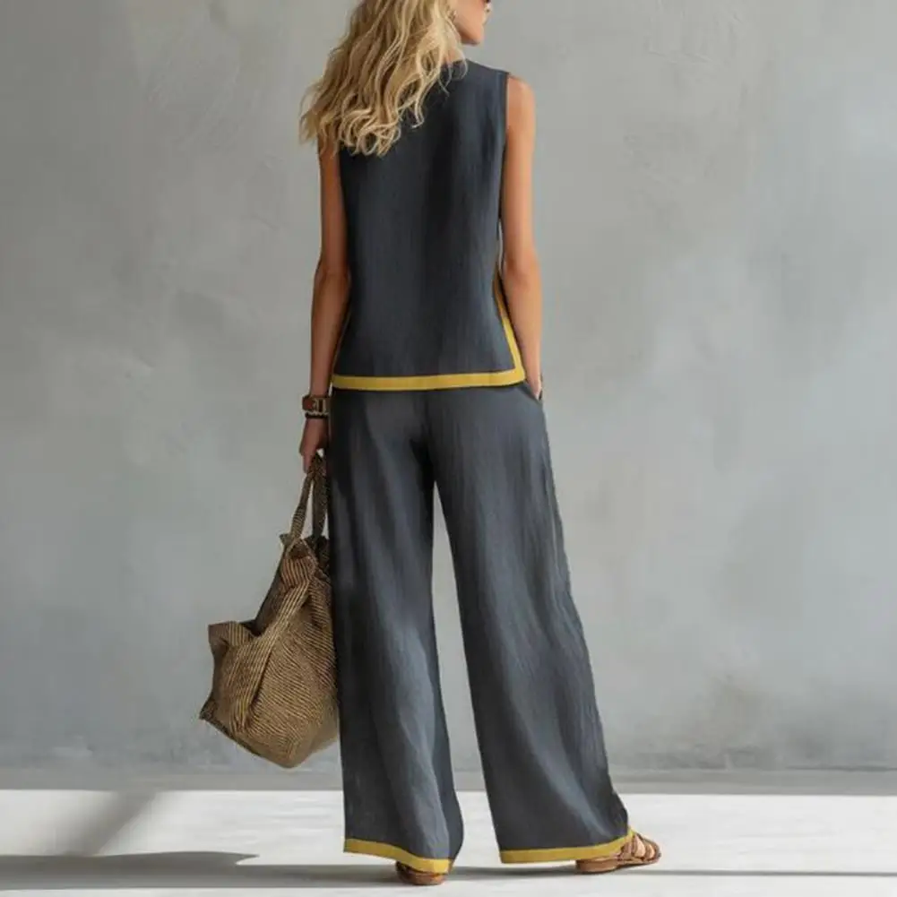

Women's 2 Piece Lounge Sets Sleeveless Crew Neck Top And Wide Leg Pants Outfit Summer Travel Vacatio Matching Sets