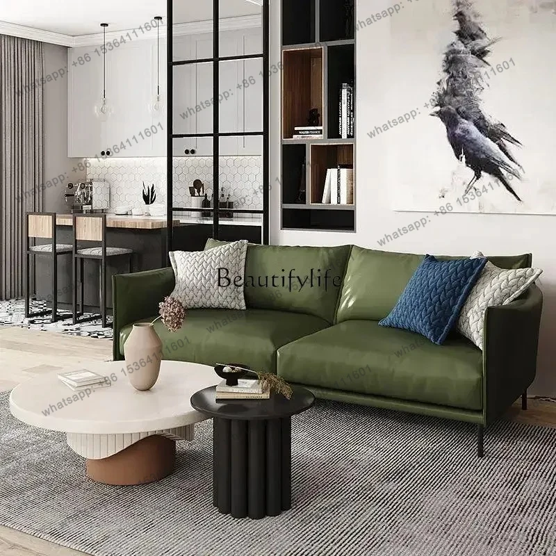 XX Leave-in Silicone Leather Nordic Japanese-style Green Sofa Living Room Home Modern Simple Light Luxury Straight Row Double
