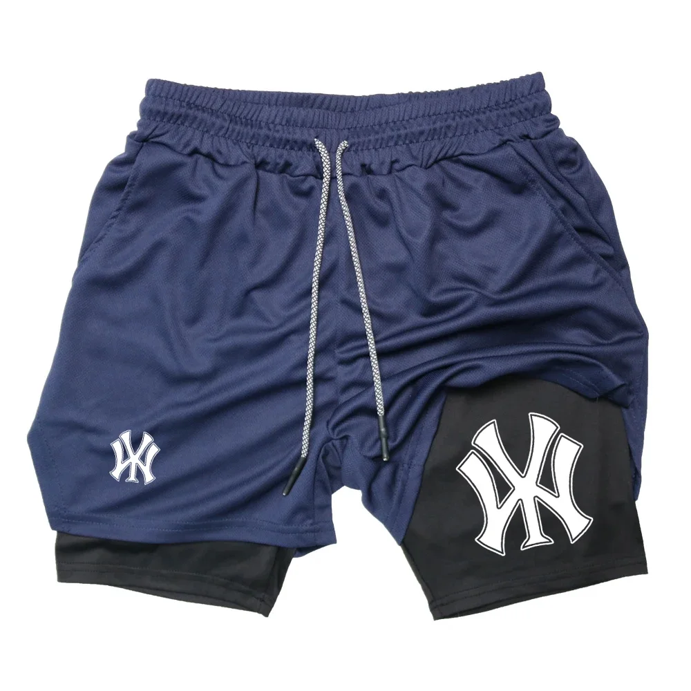 Shorts masculinos de treino em corrida, shorts de compressão para ginástica com bolso do telefone, roupa esportiva esportiva com laço de toalha,