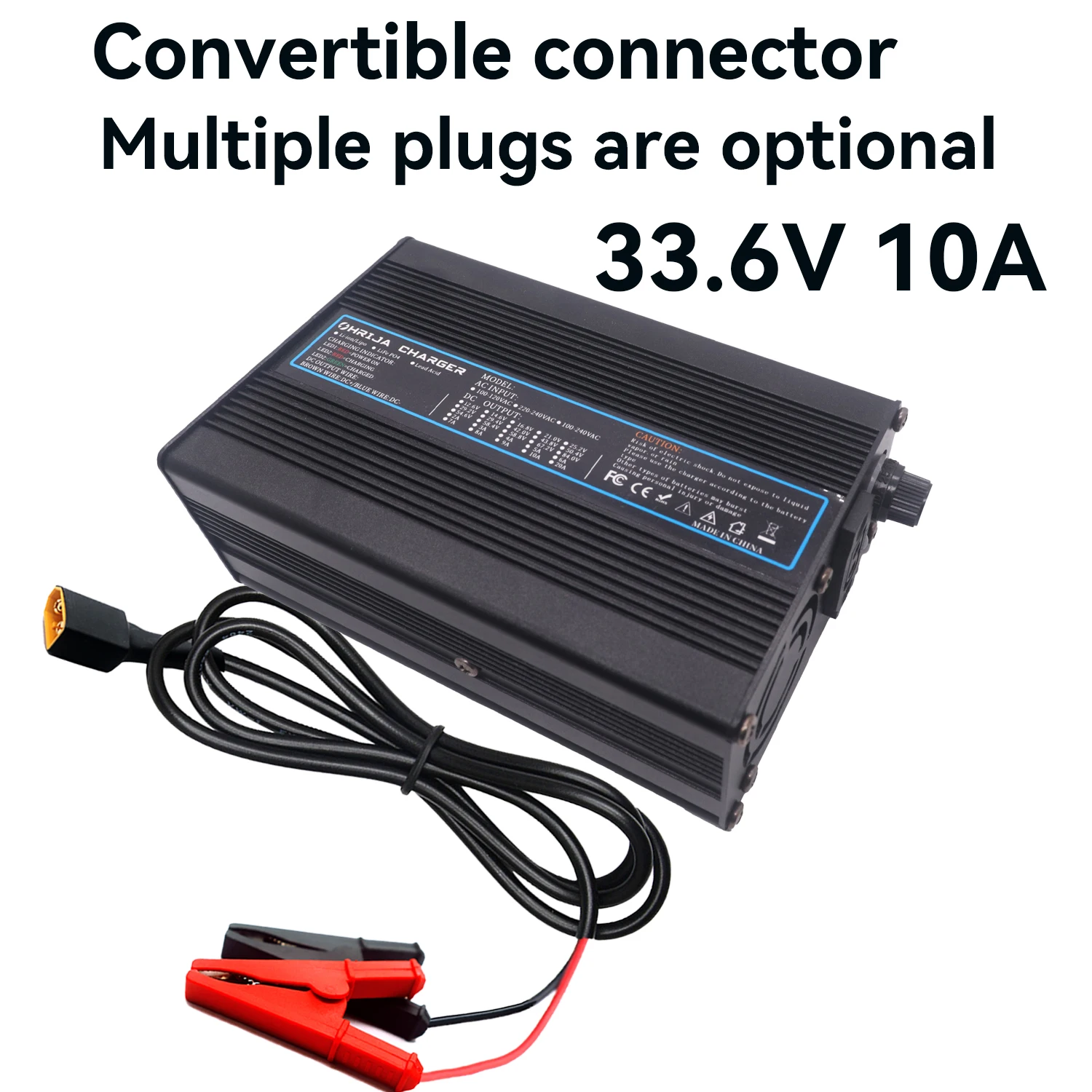 

OHRIJA 33.6V 10A charger quick aluminum shell suitable for 8S 29.6V Li-ion Battery Charger detachable connector plug is optional