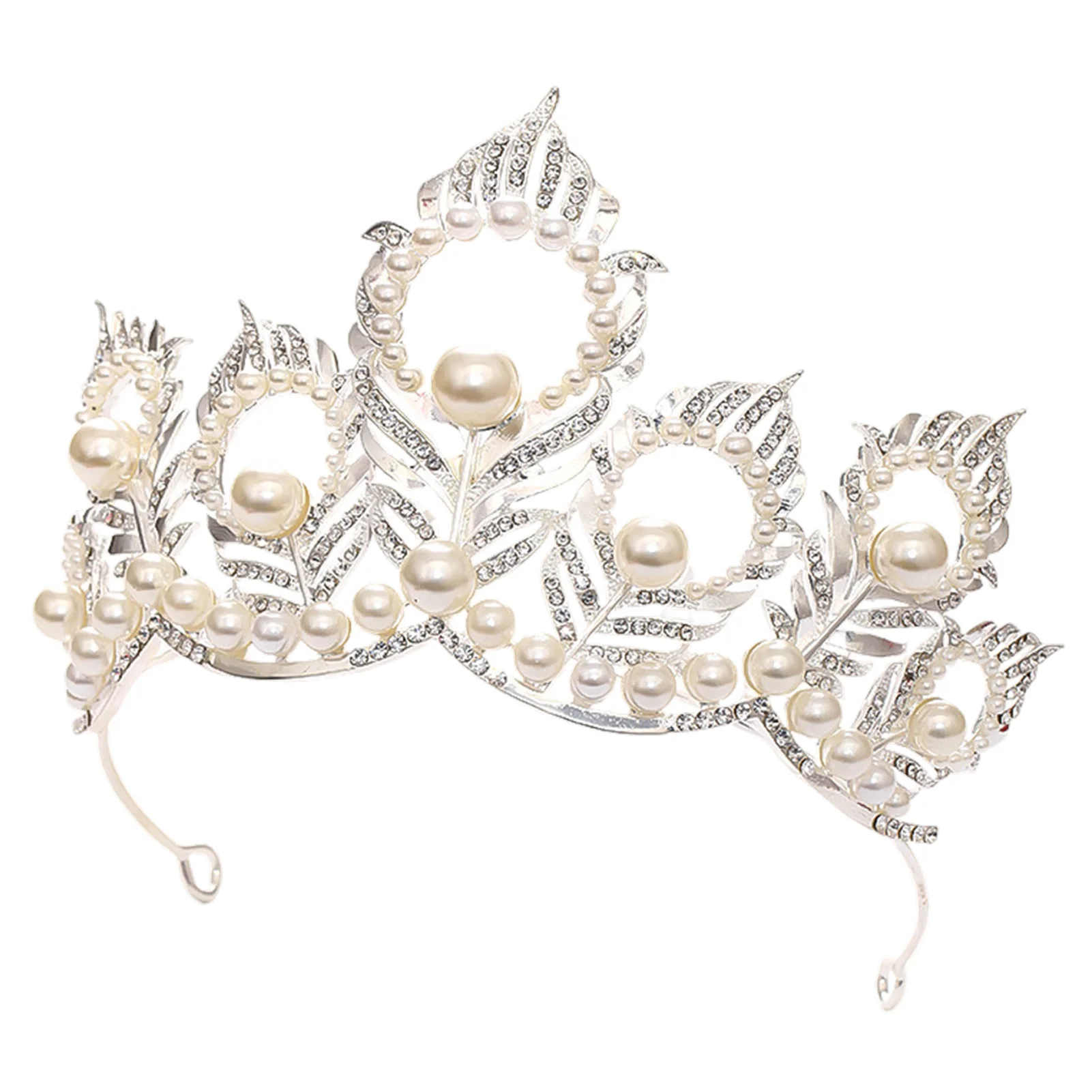 Pearl Crown Headpiece With Peacock-Feather For Wedding Bridal Hair Accessories view 2