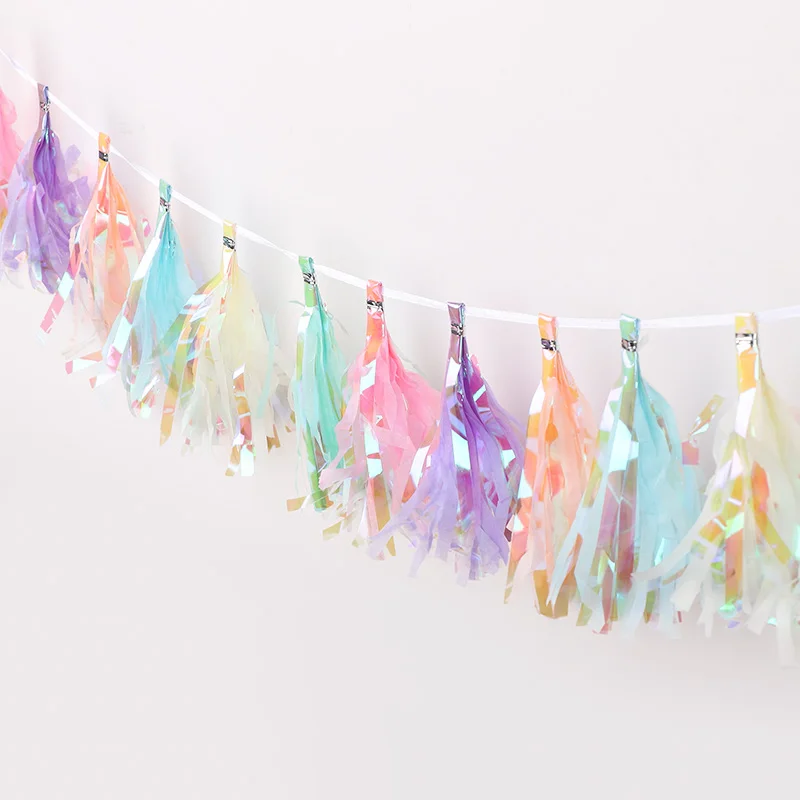 12/24 stücke Regenbogen Farbe Seidenpapier Quaste Girlande Für Hochzeit Kinder Einhorn Geburtstag Party Dekoration Baby Dusche Wand Hintergrund