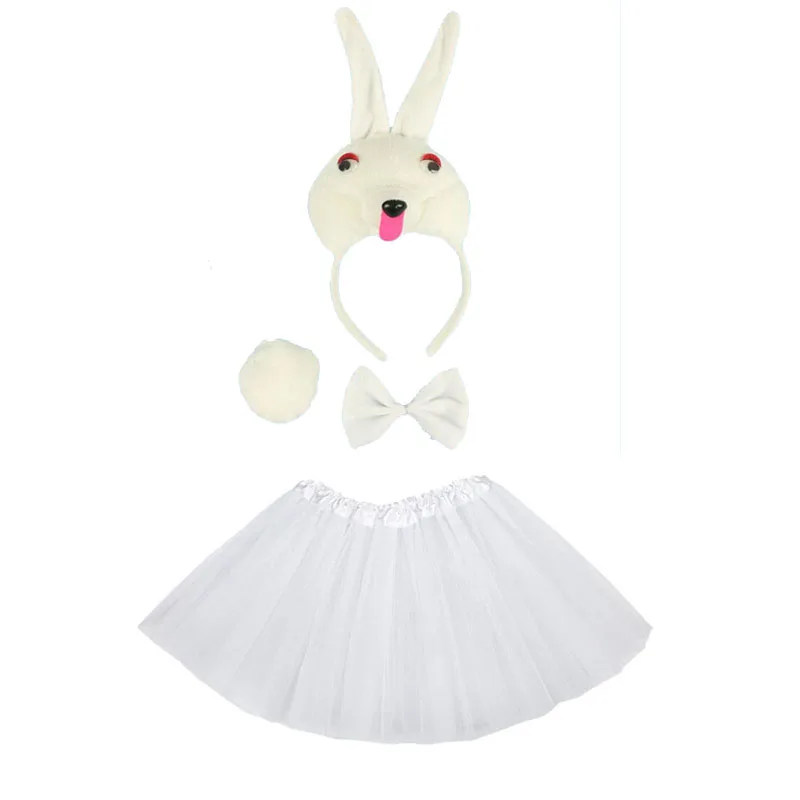 Spódnica z ogonem Tutu Bunny opaska na uszy kokardka kostium zwierzęcy dla dzieci dziewczynki przyjęcie urodzinowe upominki prezent nakrycia głowy na Halloween Cosplay