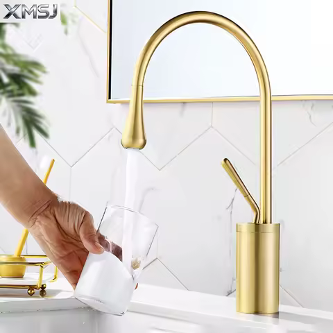 Brushed Gold Basin Faucet Black Faucet Deck Mounted Basin Sink Tap Hot &amp; Cold Mixer Brass Tap for Bathroom