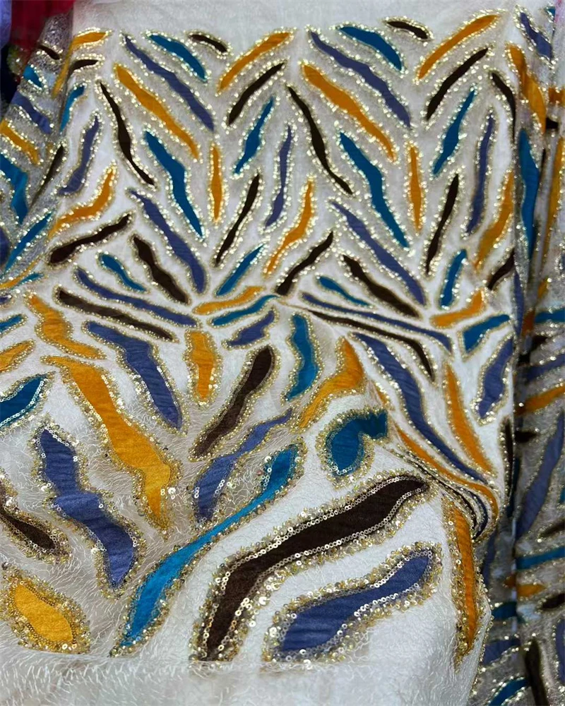 Latest African Nigerian High Quality with Tulle Sewing Lace Fabric Dresses Sequins Guipure Embroidery